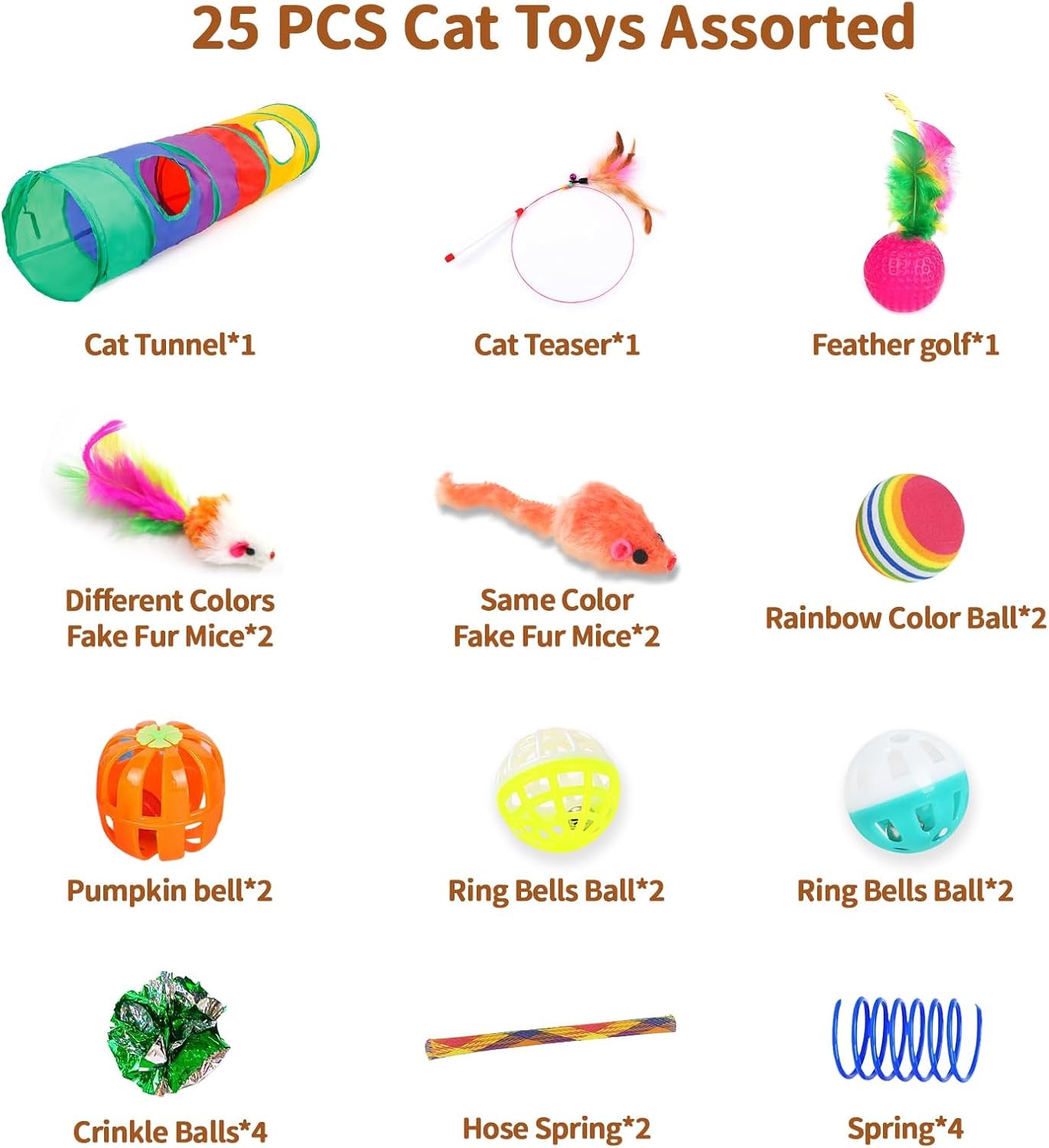 25-Piece Cat Toy Set with Indoor Tunnel for Cats and Kittens