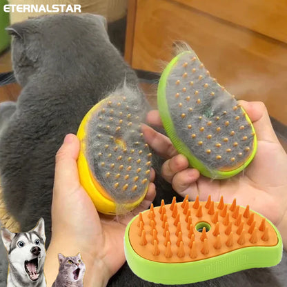 Professional 3-in-1 Electric Steam Brush for Pet Grooming and Shedding with Massage Function