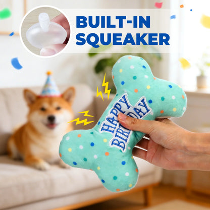 Dog Birthday Plush Squeaky Chew Toys - Bone Design for Small, Medium, and Large Dogs