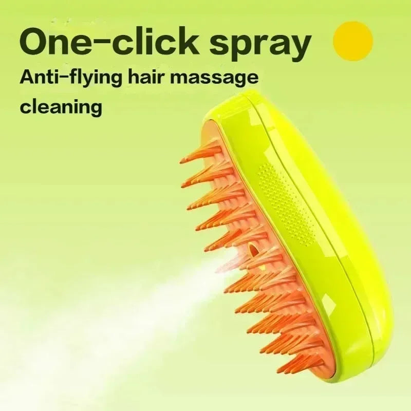 Professional 3-in-1 Electric Steam Brush for Pet Grooming and Shedding with Massage Function