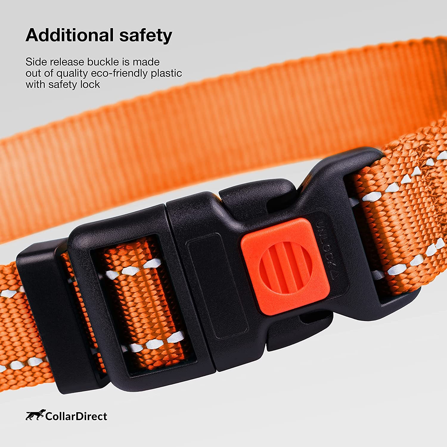 Reflective Dog Collar with Quick-Release Buckle - Orange, 10-13 Inches