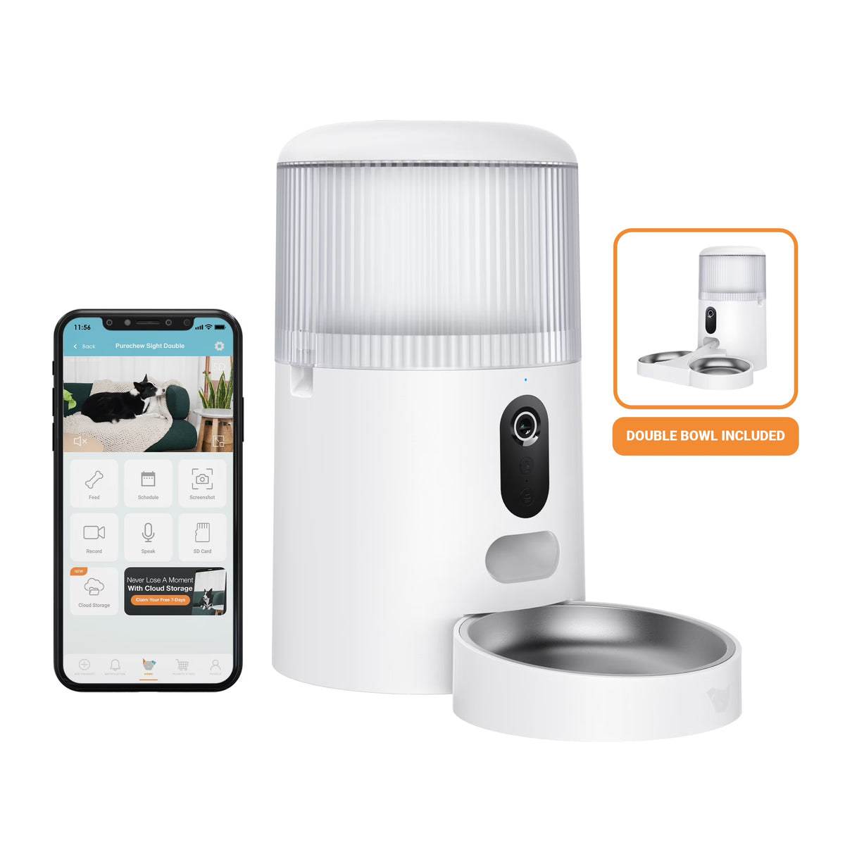 Purechew Dual Automatic Pet Feeder with HD Camera and Double Bowls for Cats and Dogs