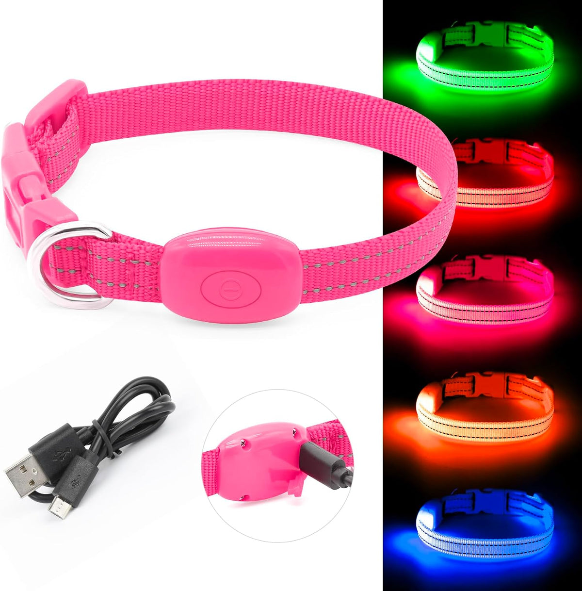 Light up Dog Collar for Small Dogs & Cats (Pink, XS)