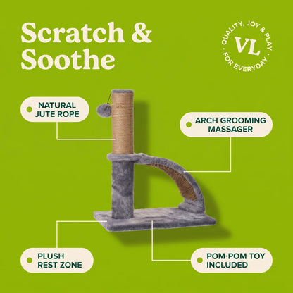 Jute Cat Scratching Post with Integrated Arch Massager, Gray, 17 Inches
