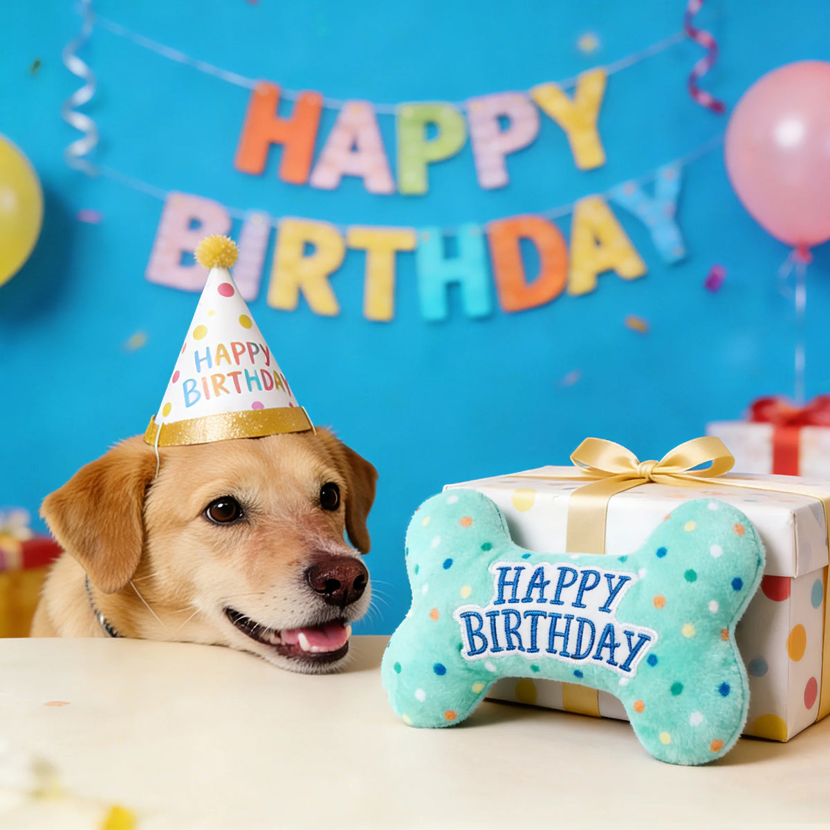 Dog Birthday Plush Squeaky Chew Toys - Bone Design for Small, Medium, and Large Dogs