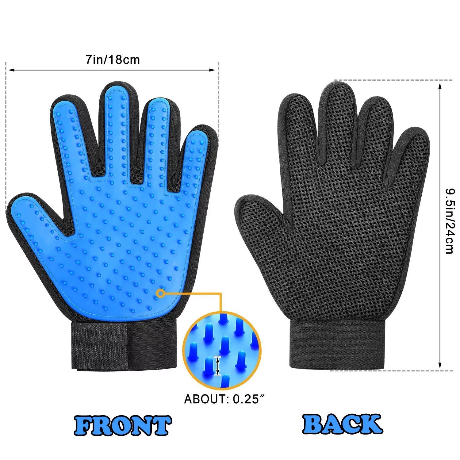 Pet Grooming Gloves for Dogs and Cats - Hair Remover Mitts with Massage and Deshedding Features, Blue (1 Pair)