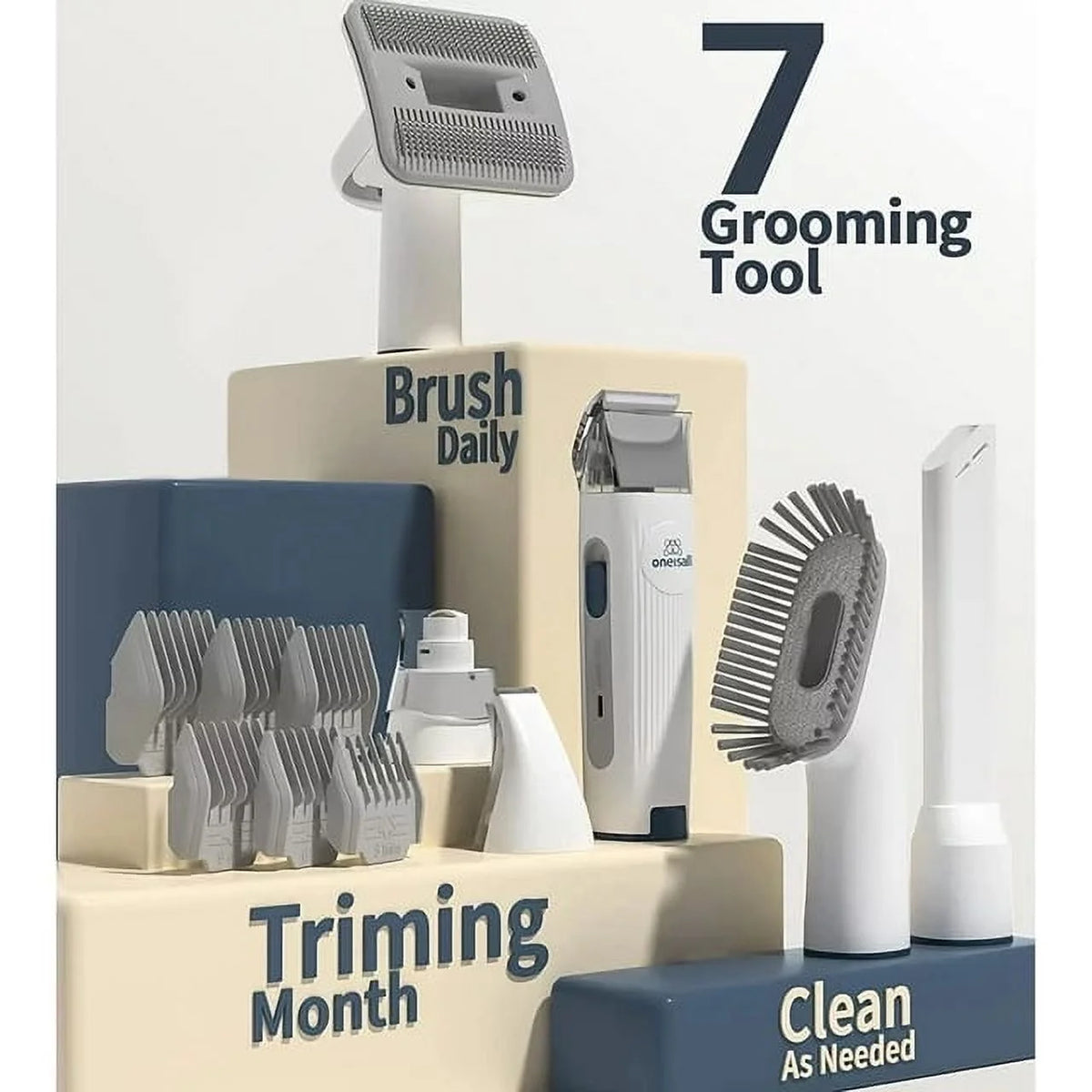 7-in-1 Professional Dog Grooming Kit with Low Noise Vacuum and 1.5L Dust Cup for Shedding, Includes 7 Grooming Tools for Dogs, Cats, and Home Cleaning, Gray