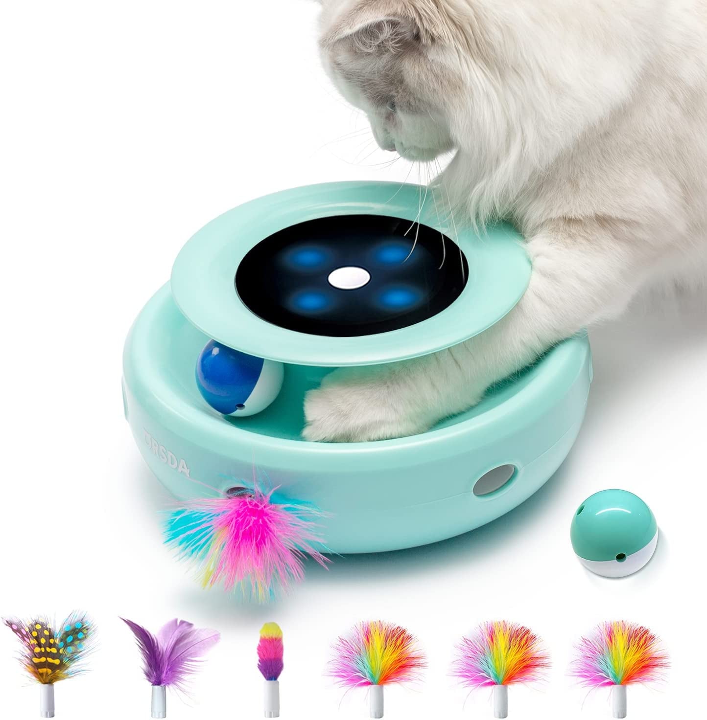 2-in-1 Interactive Cat Toy Set for Indoor Cats, Automatic Toy Balls and Mice with Feather Attachments, Dual Power Supply, Adjustable Speed, Auto On/Off Functionality