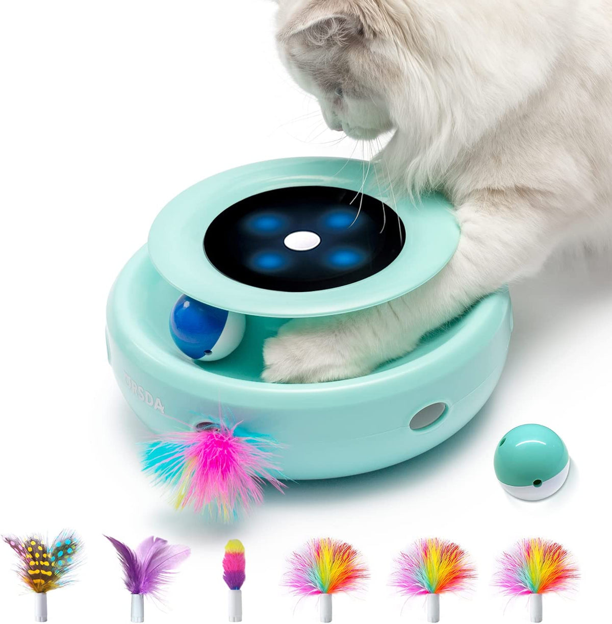 2-in-1 Interactive Cat Toy Set for Indoor Cats, Automatic Toy Balls and Mice with Feather Attachments, Dual Power Supply, Adjustable Speed, Auto On/Off Functionality