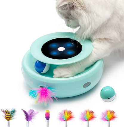 2-in-1 Interactive Cat Toy Set for Indoor Cats, Automatic Toy Balls and Mice with Feather Attachments, Dual Power Supply, Adjustable Speed, Auto On/Off Functionality