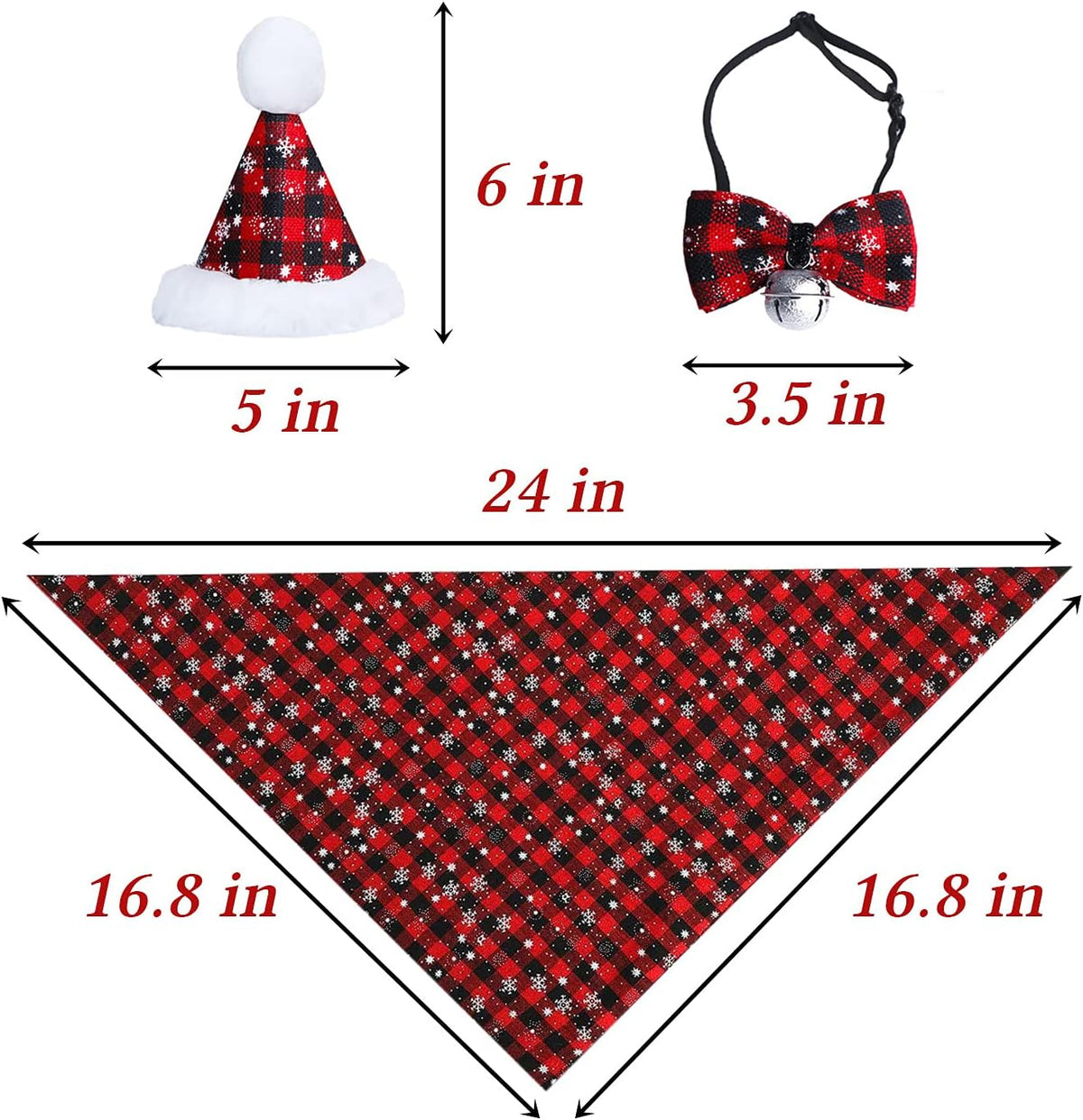Christmas Snowflake Dog Bandana Costume, Christmas Classic Plaid Snowflake Dog Bandana Scarf Hat Bow Tie with Bell Costume Decoration for Dogs Pets