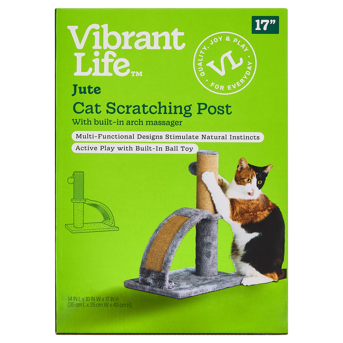 Jute Cat Scratching Post with Integrated Arch Massager, Gray, 17 Inches