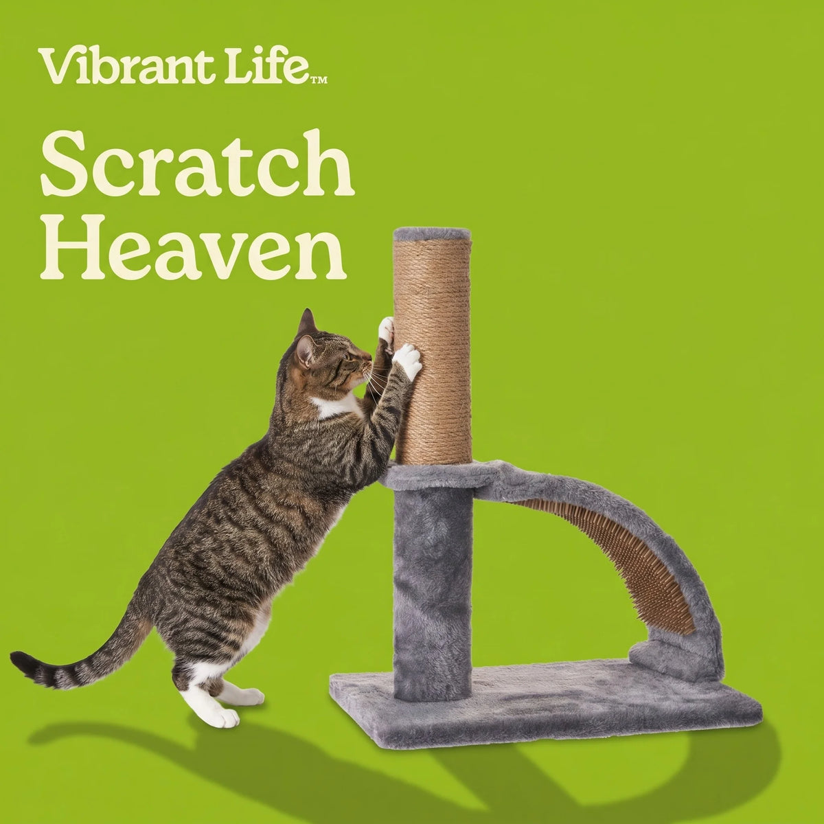 Jute Cat Scratching Post with Integrated Arch Massager, Gray, 17 Inches