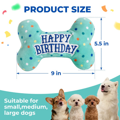 Dog Birthday Plush Squeaky Chew Toys - Bone Design for Small, Medium, and Large Dogs