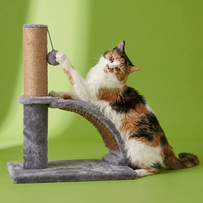 Jute Cat Scratching Post with Integrated Arch Massager, Gray, 17 Inches