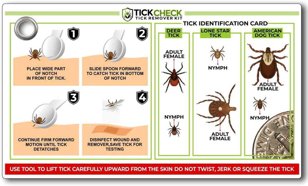 Tick Remover Spoon - 3 Pack of Lightweight Tick Remover Tools with Free Tick ID Card & Carabiner (1 Set, 3 Spoons)
