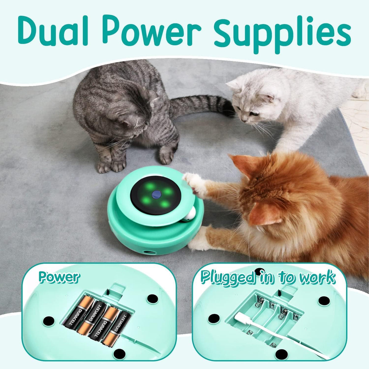 2-in-1 Interactive Cat Toy Set for Indoor Cats, Automatic Toy Balls and Mice with Feather Attachments, Dual Power Supply, Adjustable Speed, Auto On/Off Functionality