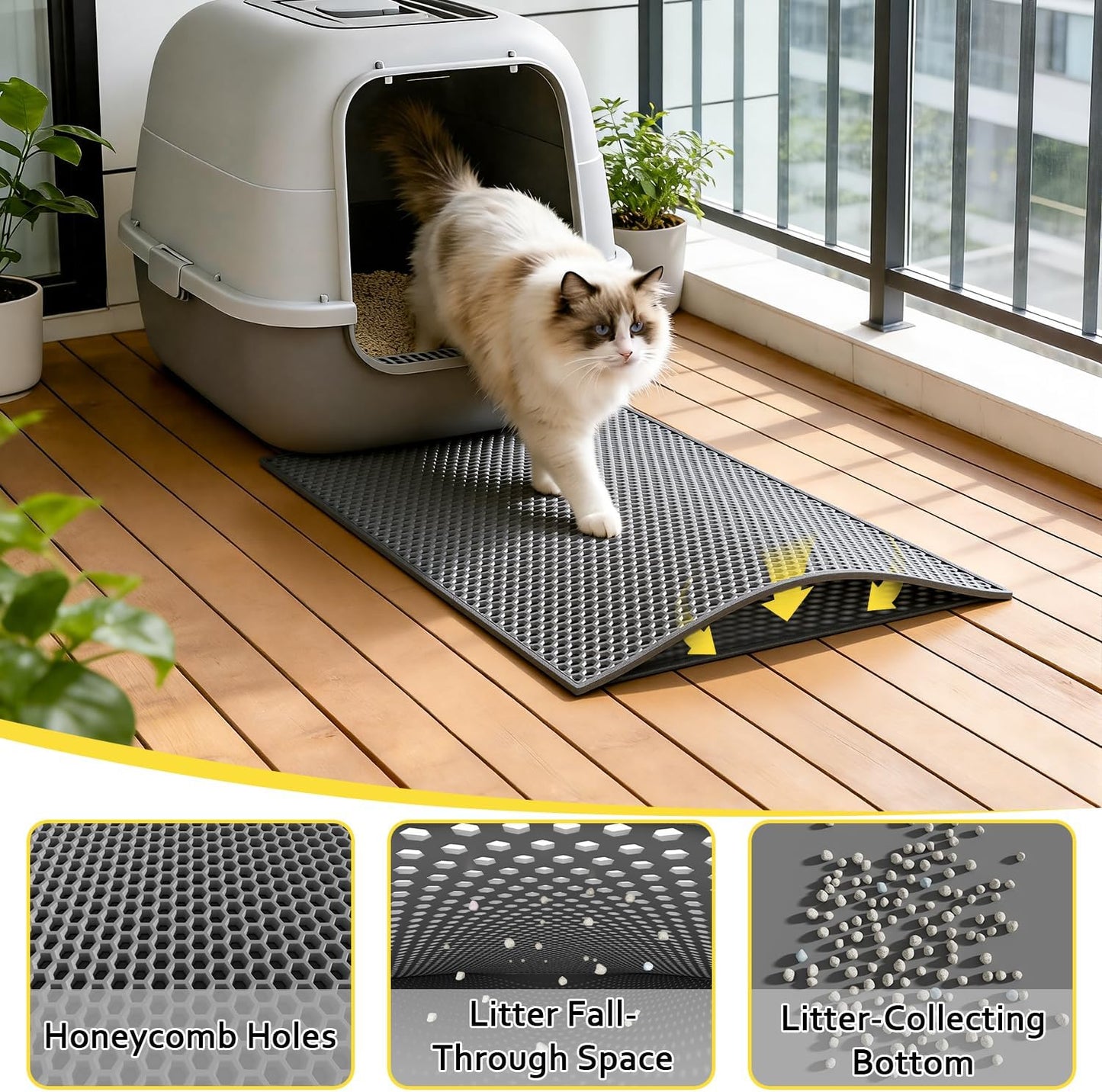 Cat Litter Mat,15"X24", Waterproof, Easy to Clean (Grey-1Pack)