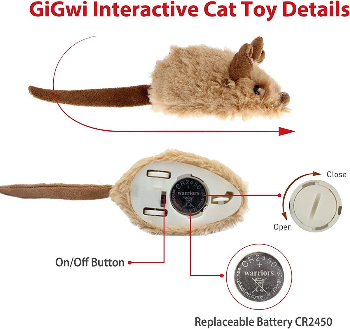 Interactive Automatic Mouse Toy for Cats with Realistic Squeaky Sound - Ideal for Indoor Play and Exercise (Brown Ear)