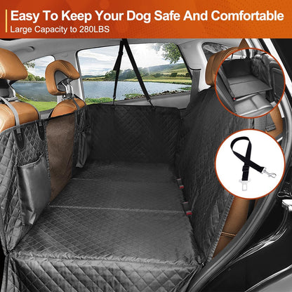 Premium Dog Car Seat Cover and Hammock for Backseat Protection in Cars, Trucks, and SUVs with Hard Bottom Design