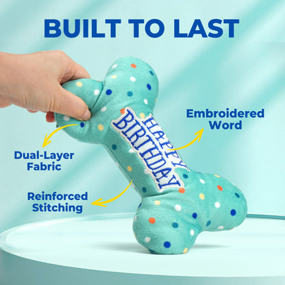 Dog Birthday Plush Squeaky Chew Toys - Bone Design for Small, Medium, and Large Dogs