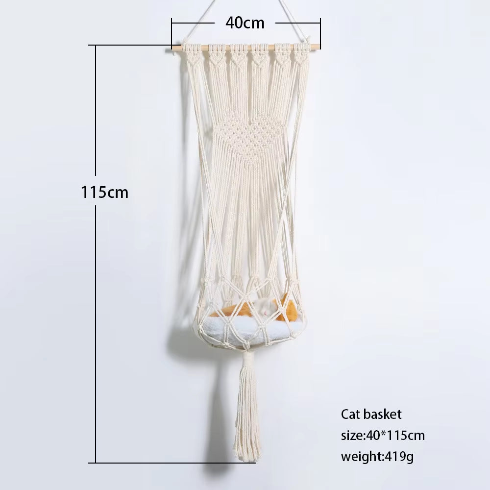 Handwoven Bohemian Macrame Cat Hammock Swing Bed for Home and Bedroom Wall Decoration