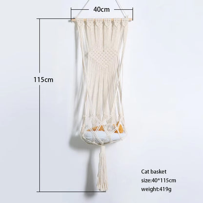 Handwoven Bohemian Macrame Cat Hammock Swing Bed for Home and Bedroom Wall Decoration