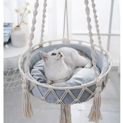 Handwoven Bohemian Macrame Cat Hammock Swing Bed for Home and Bedroom Wall Decoration