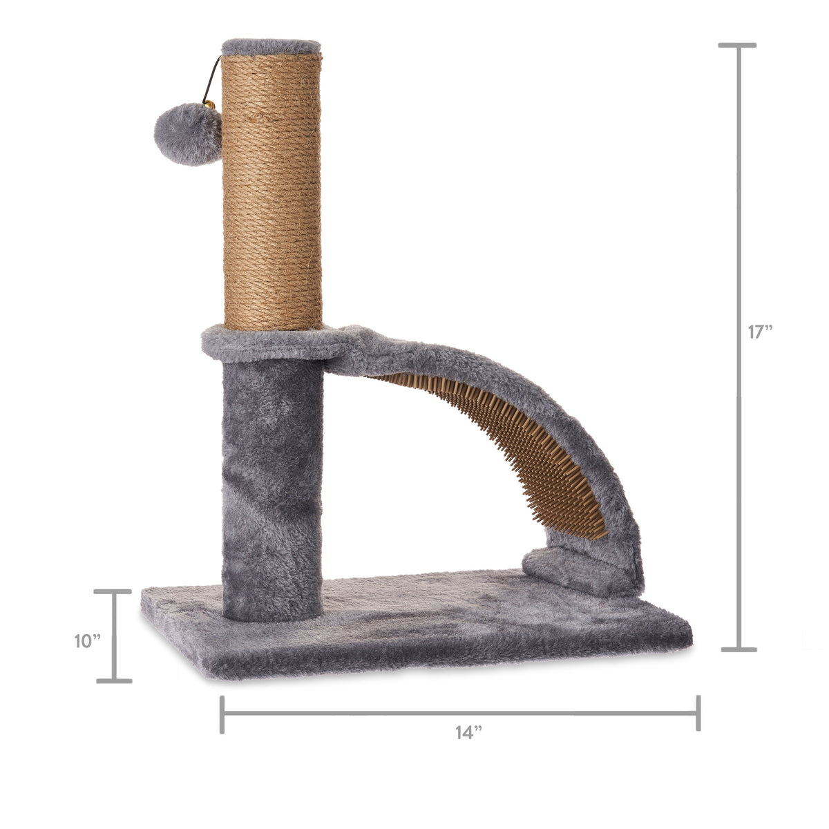 Jute Cat Scratching Post with Integrated Arch Massager, Gray, 17 Inches