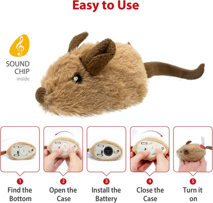 Interactive Automatic Mouse Toy for Cats with Realistic Squeaky Sound - Ideal for Indoor Play and Exercise (Brown Ear)