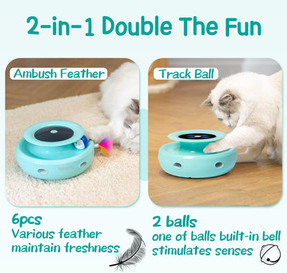 2-in-1 Interactive Cat Toy Set for Indoor Cats, Automatic Toy Balls and Mice with Feather Attachments, Dual Power Supply, Adjustable Speed, Auto On/Off Functionality