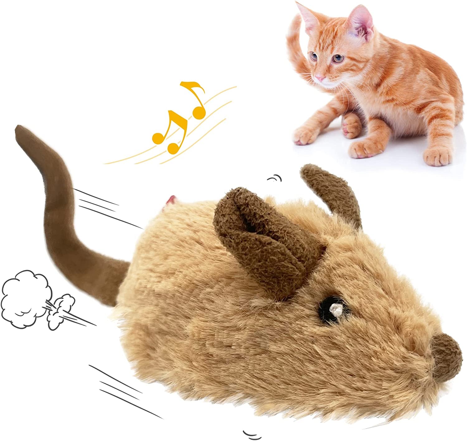 Interactive Automatic Mouse Toy for Cats with Realistic Squeaky Sound - Ideal for Indoor Play and Exercise (Brown Ear)