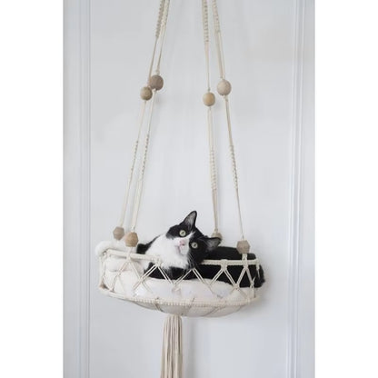 Handwoven Bohemian Macrame Cat Hammock Swing Bed for Home and Bedroom Wall Decoration