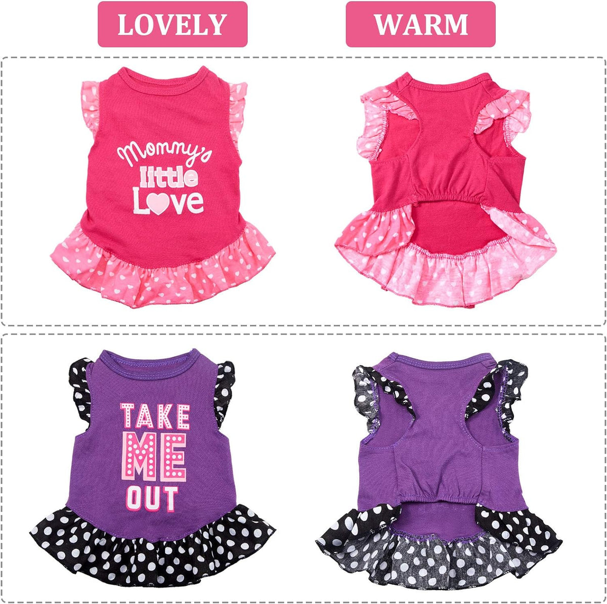 2-Piece Cute Dog Dresses for Female Pets - Summer Apparel for Dogs and Cats (Love and Me, X-Small)