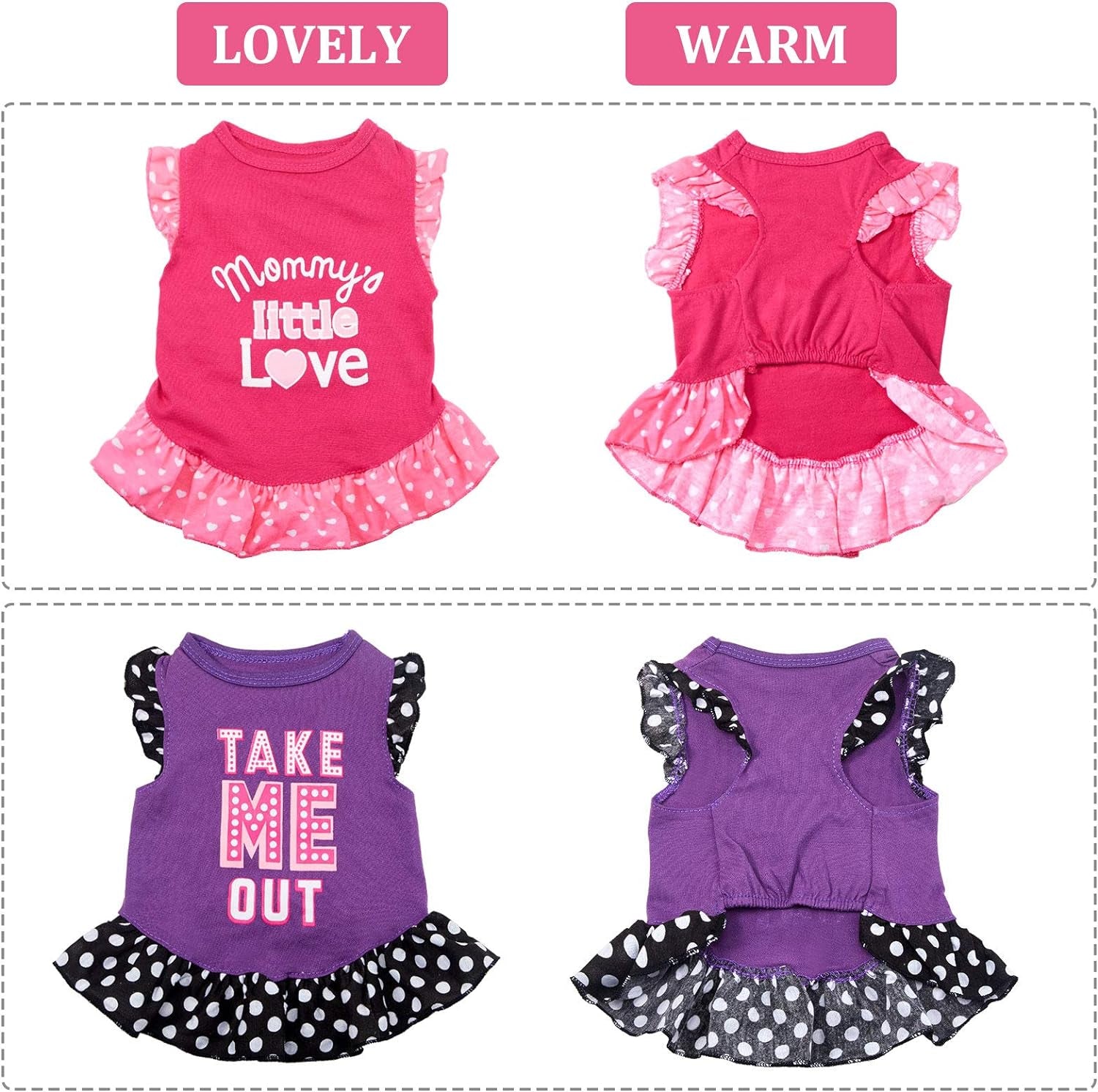 2-Piece Cute Dog Dresses for Female Pets - Summer Apparel for Dogs and Cats (Love and Me, X-Small)