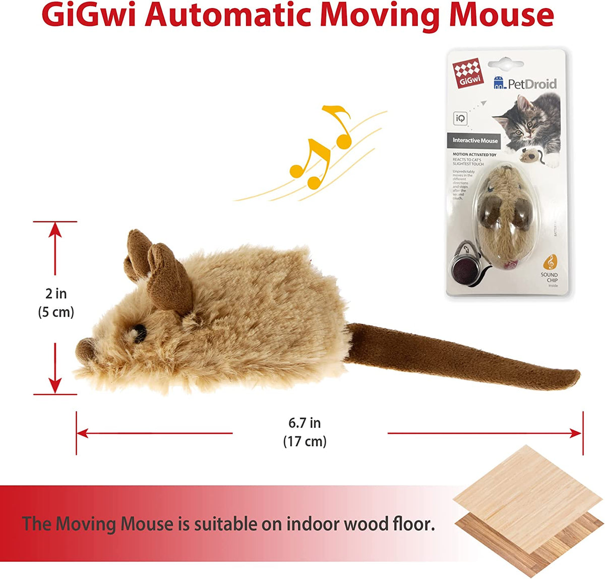 Interactive Automatic Mouse Toy for Cats with Realistic Squeaky Sound - Ideal for Indoor Play and Exercise (Brown Ear)