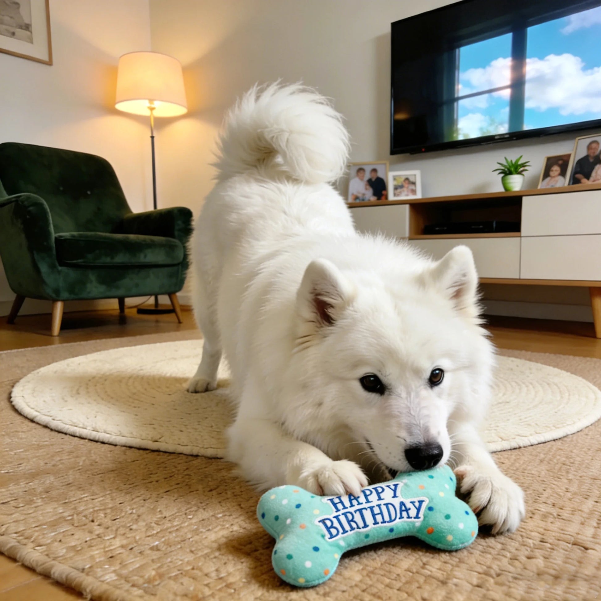 Dog Birthday Plush Squeaky Chew Toys - Bone Design for Small, Medium, and Large Dogs