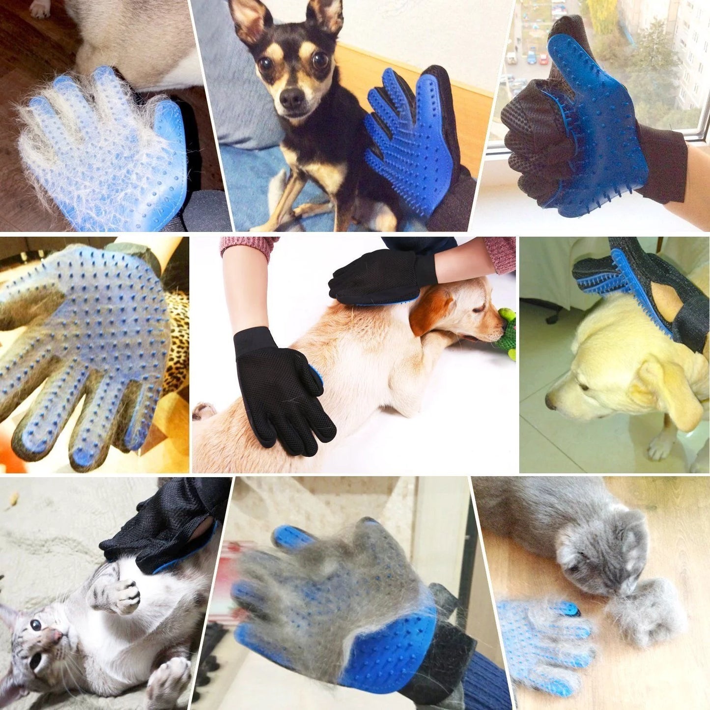 Pet Grooming Gloves for Dogs and Cats - Hair Remover Mitts with Massage and Deshedding Features, Blue (1 Pair)