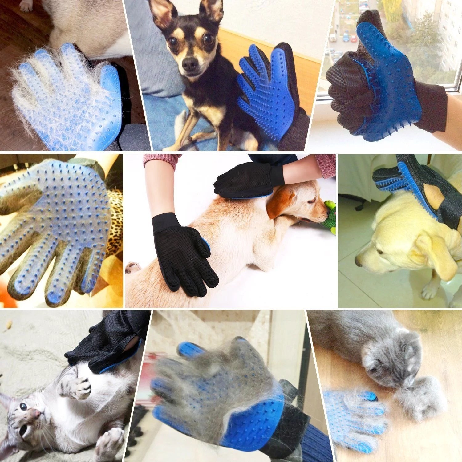 Pet Grooming Gloves for Dogs and Cats - Hair Remover Mitts with Massage and Deshedding Features, Blue (1 Pair)