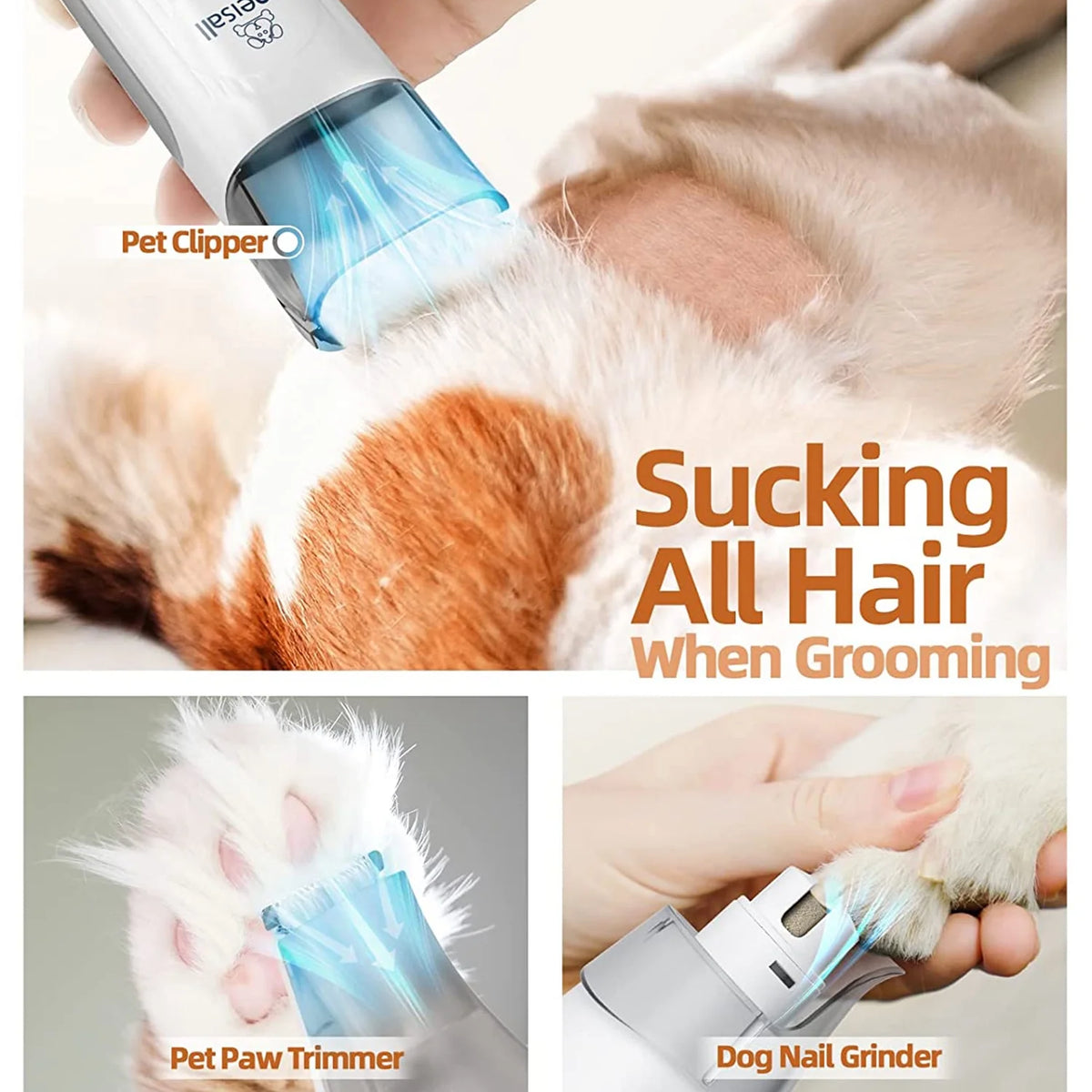 7-in-1 Professional Dog Grooming Kit with Low Noise Vacuum and 1.5L Dust Cup for Shedding, Includes 7 Grooming Tools for Dogs, Cats, and Home Cleaning, Gray