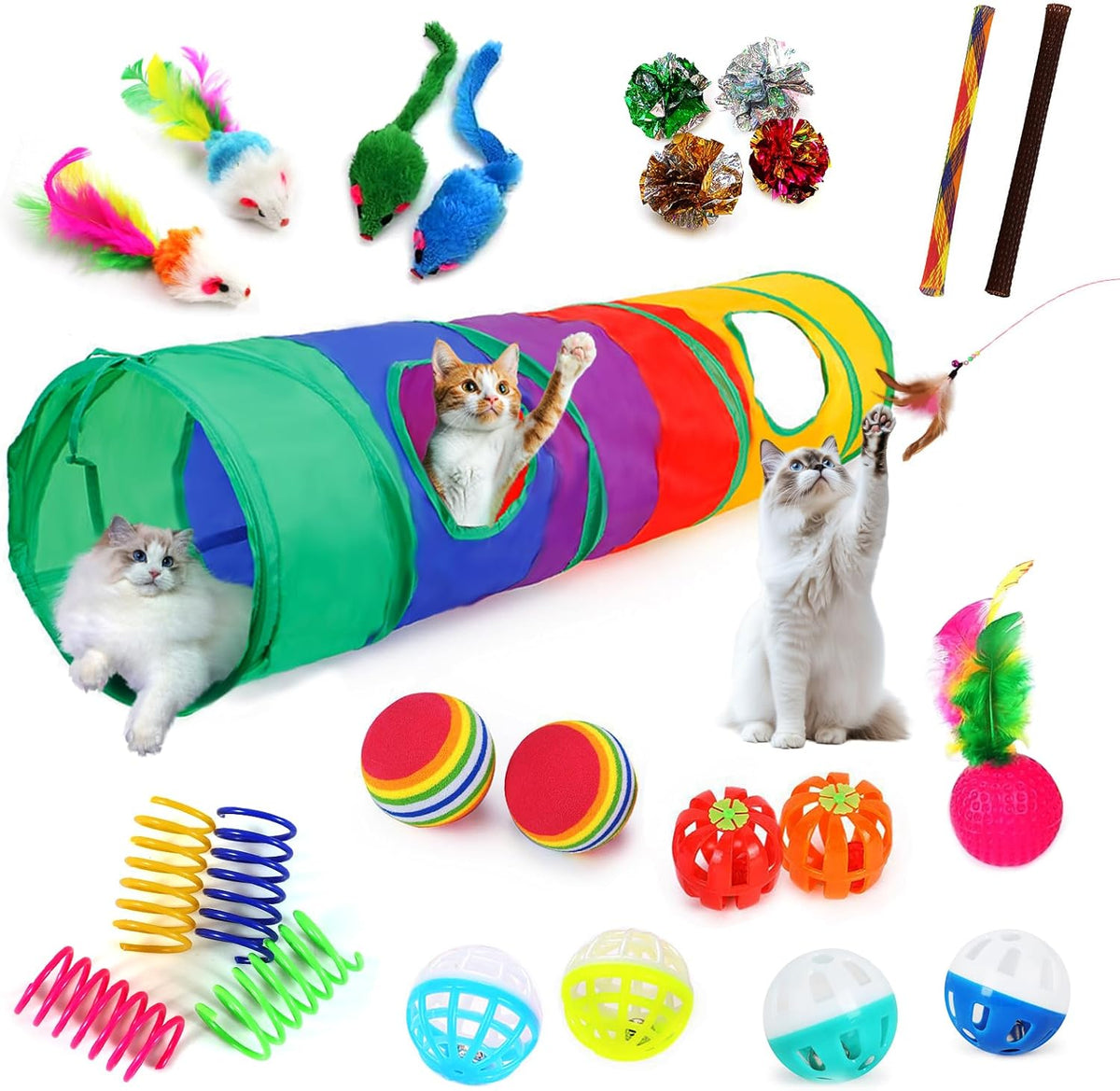 25-Piece Cat Toy Set with Indoor Tunnel for Cats and Kittens