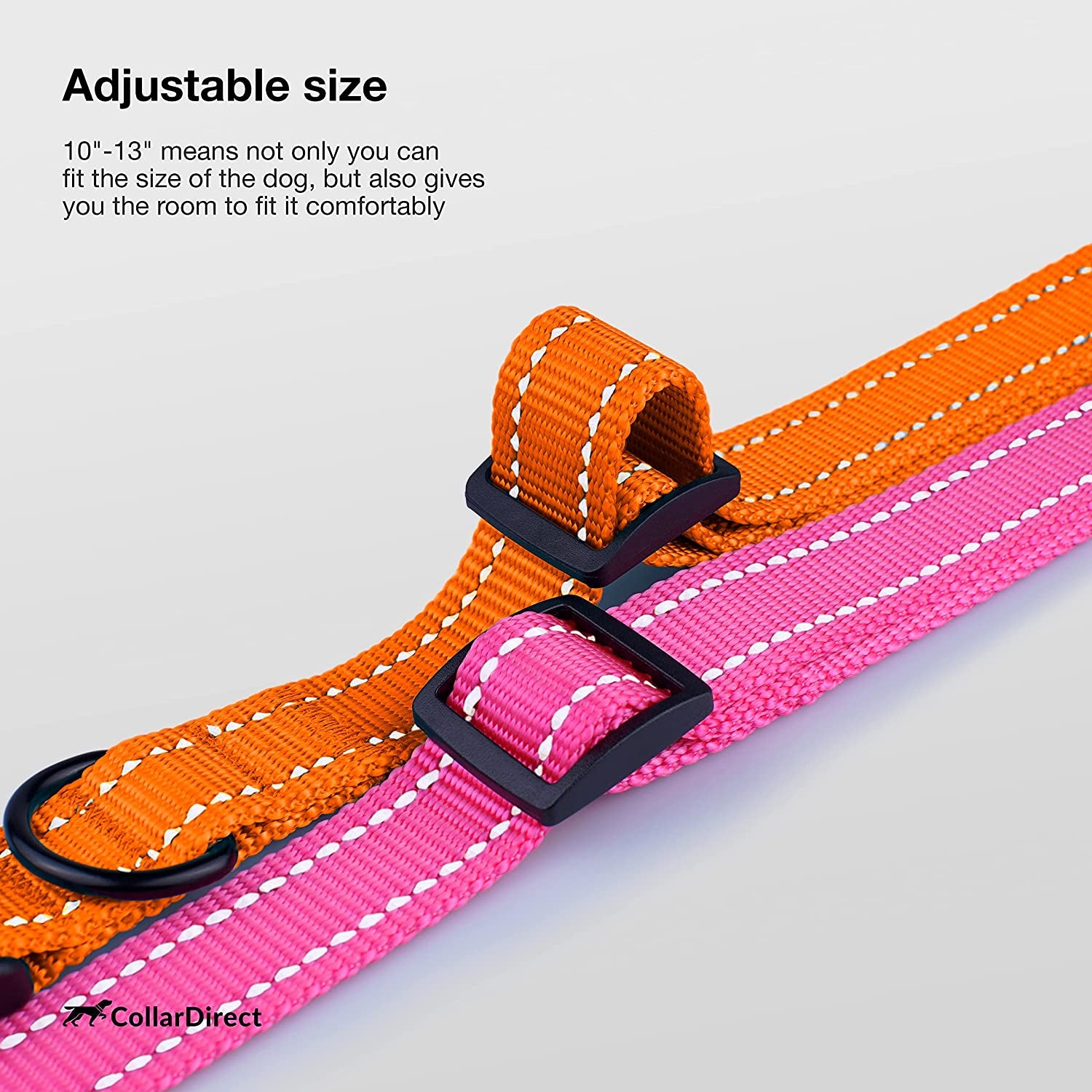Reflective Dog Collar with Quick-Release Buckle - Orange, 10-13 Inches