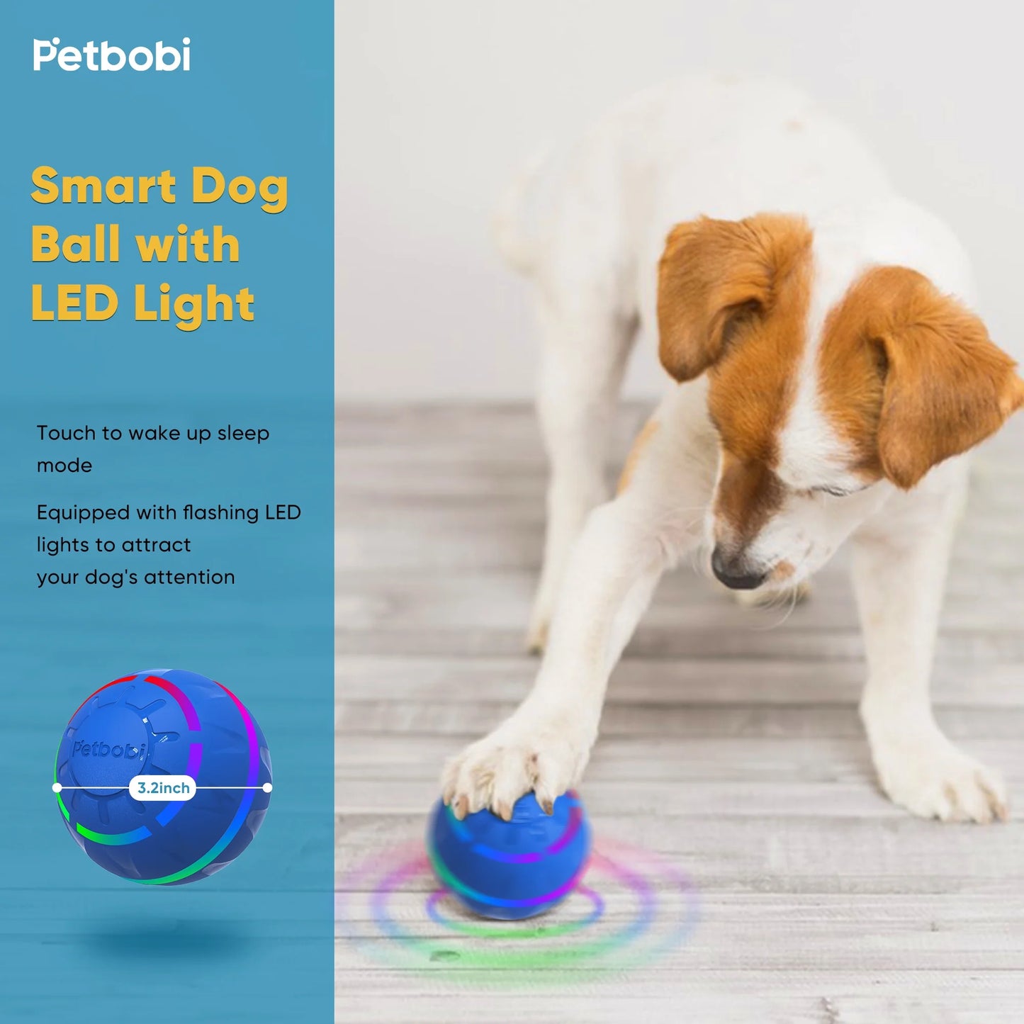 Interactive LED Dog Ball - Rechargeable Active Rolling Toy for Medium to Large Dogs, Blue