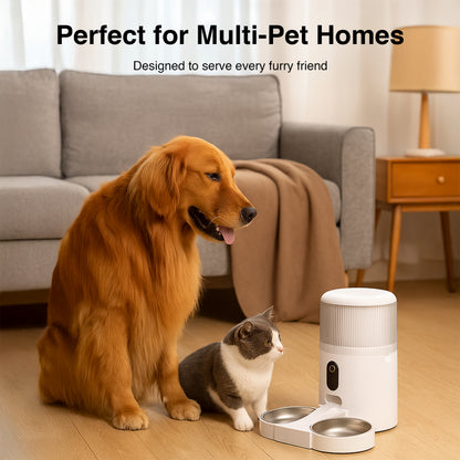 Purechew Dual Automatic Pet Feeder with HD Camera and Double Bowls for Cats and Dogs