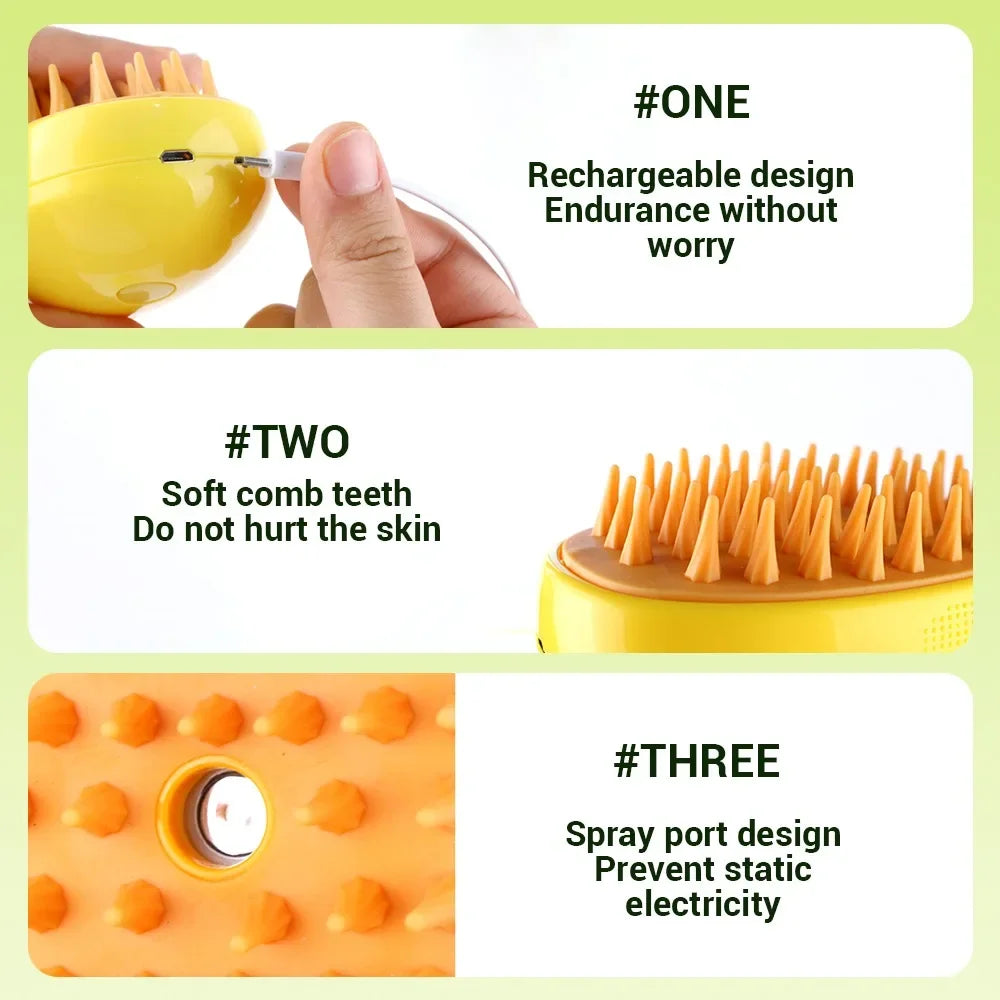 Professional 3-in-1 Electric Steam Brush for Pet Grooming and Shedding with Massage Function