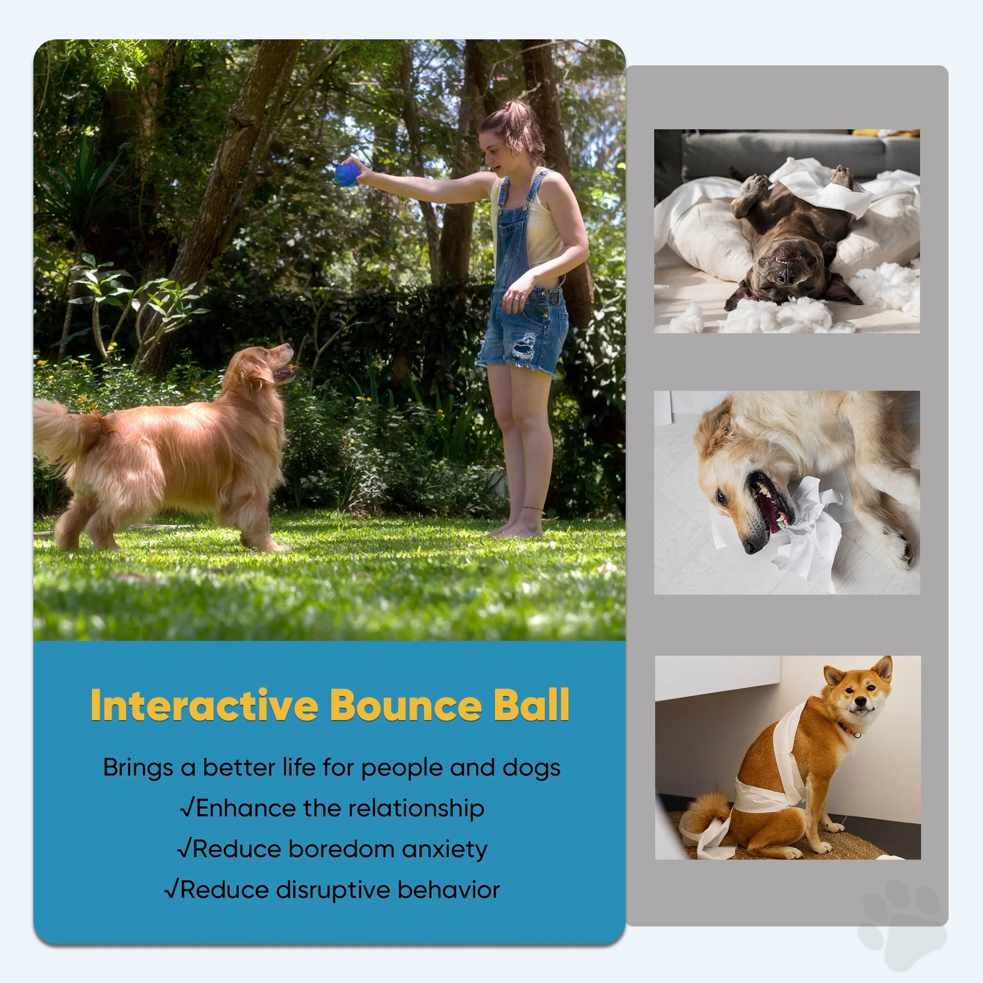 Interactive LED Dog Ball - Rechargeable Active Rolling Toy for Medium to Large Dogs, Blue