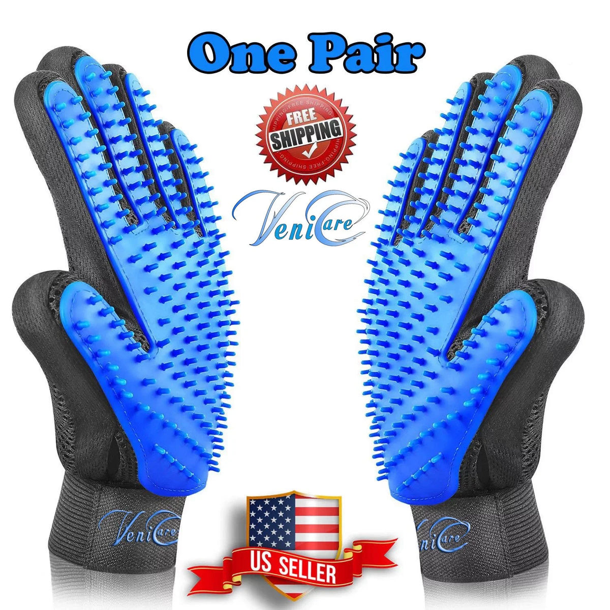 Pet Grooming Gloves for Dogs and Cats - Hair Remover Mitts with Massage and Deshedding Features, Blue (1 Pair)