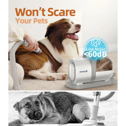 7-in-1 Professional Dog Grooming Kit with Low Noise Vacuum and 1.5L Dust Cup for Shedding, Includes 7 Grooming Tools for Dogs, Cats, and Home Cleaning, Gray