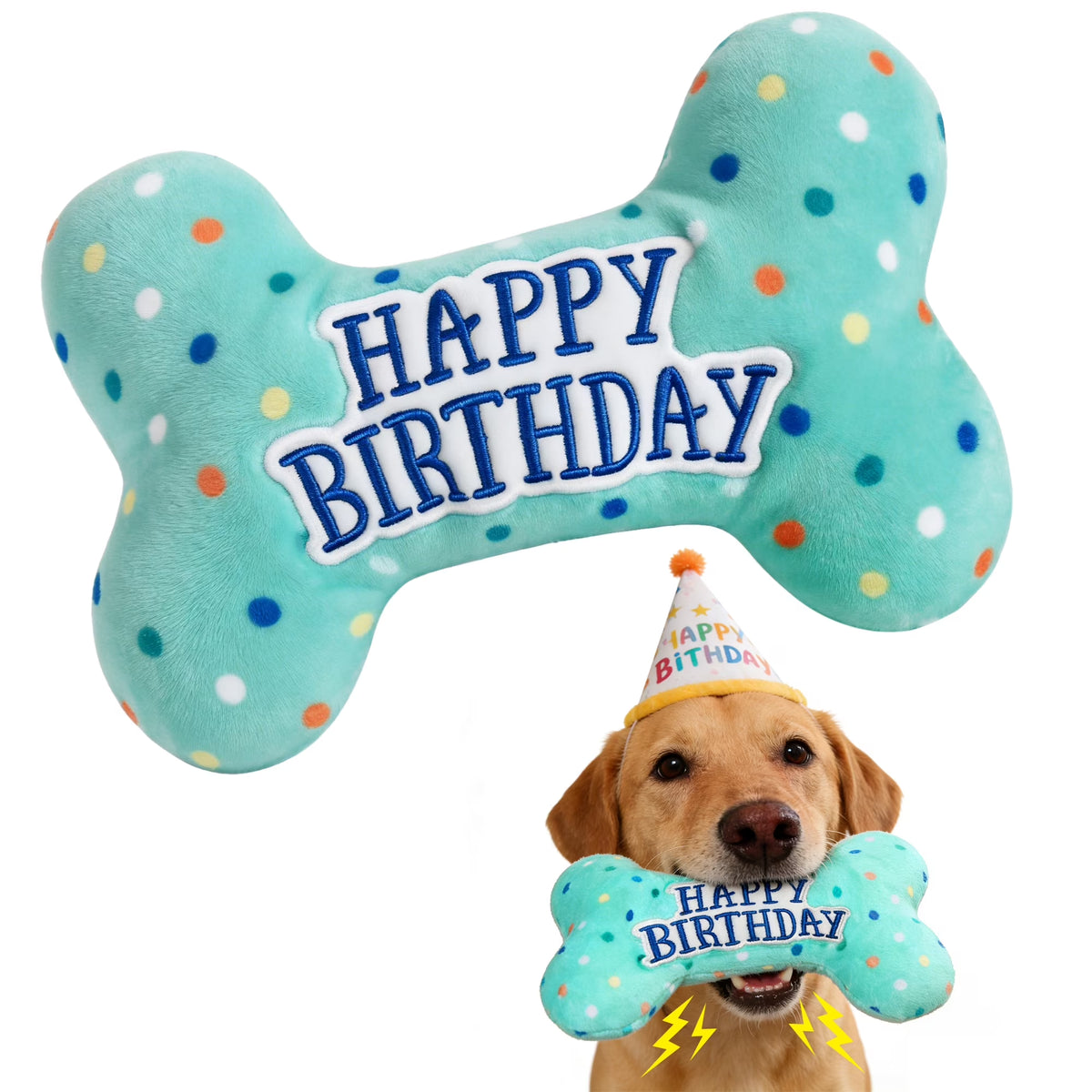 Dog Birthday Plush Squeaky Chew Toys - Bone Design for Small, Medium, and Large Dogs