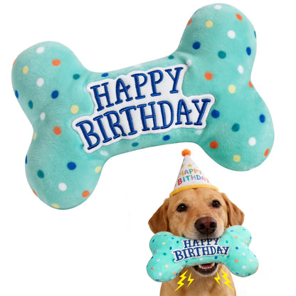 Dog Birthday Plush Squeaky Chew Toys - Bone Design for Small, Medium, and Large Dogs